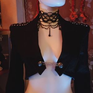 🖤EUC Cool Black Military Style Cropped Jacket Size Small by Queen of Darkness🖤